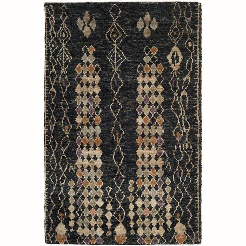 Bohemian Black and Beige Hand-Knotted Jute Area Rug 5' x 8'