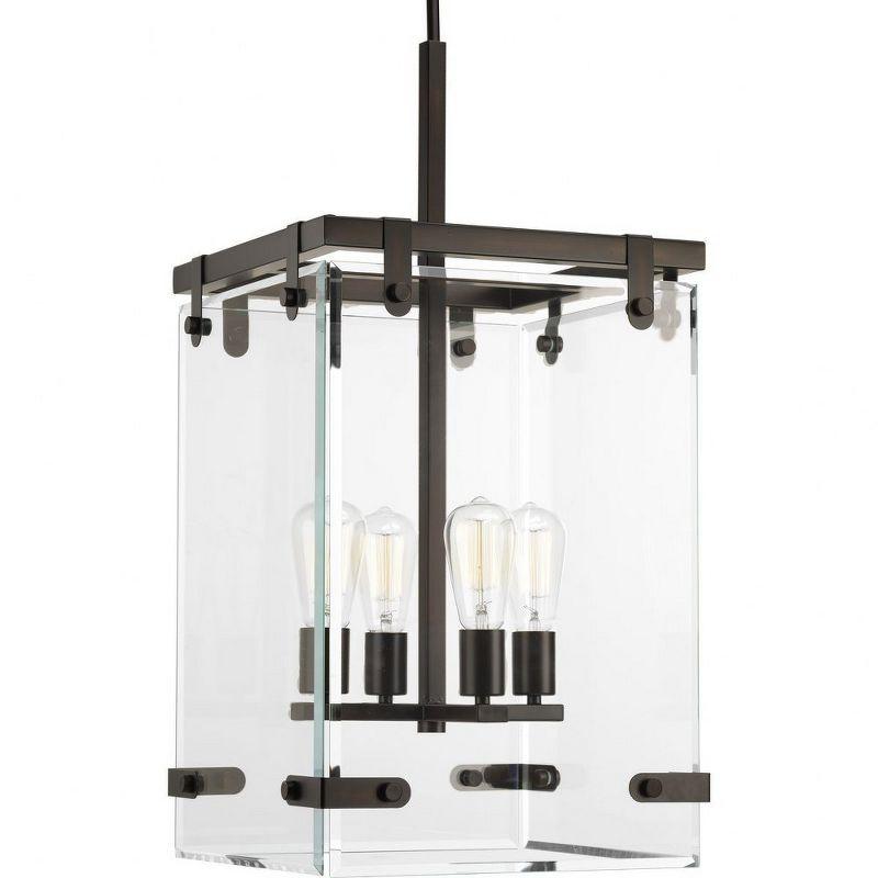 Progress Lighting Glayse 4-Light Pendant, Antique Bronze, Beveled Glass Shade