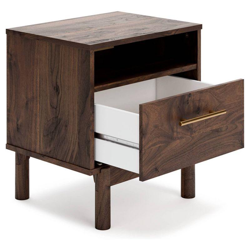 Calverson Nightstand Brown/Beige: Industrial Bedside Table with Storage, Metal Glides - Signature Design by Ashley