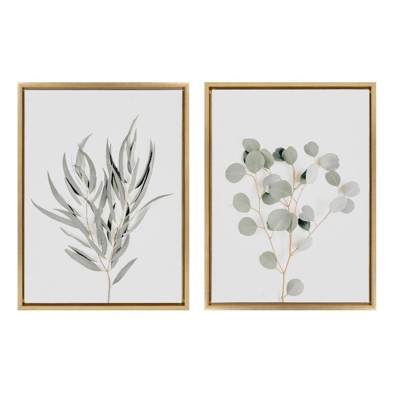 (Set of 2) 18" x 24" Sylvie Neutral Botanical 1 and 2 Framed Canvas Set Gold - Kate & Laurel All Things Decor: Modern Vertical Wall Art