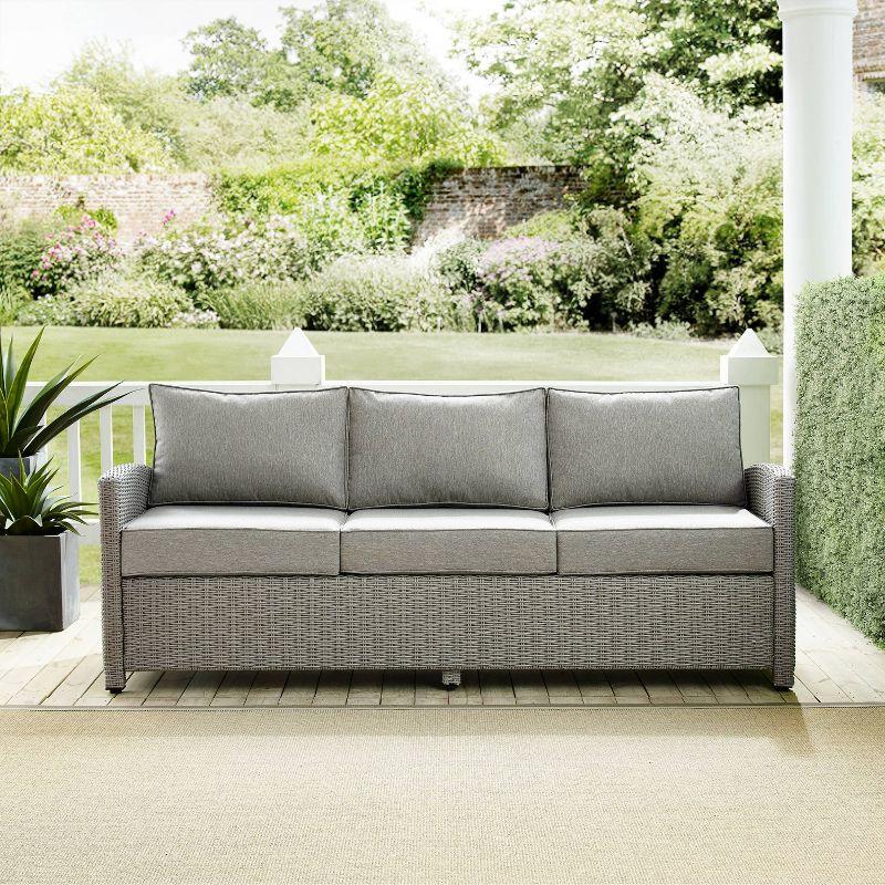 Gray Three-Seat Outdoor Wicker Sofa with Steel Frame