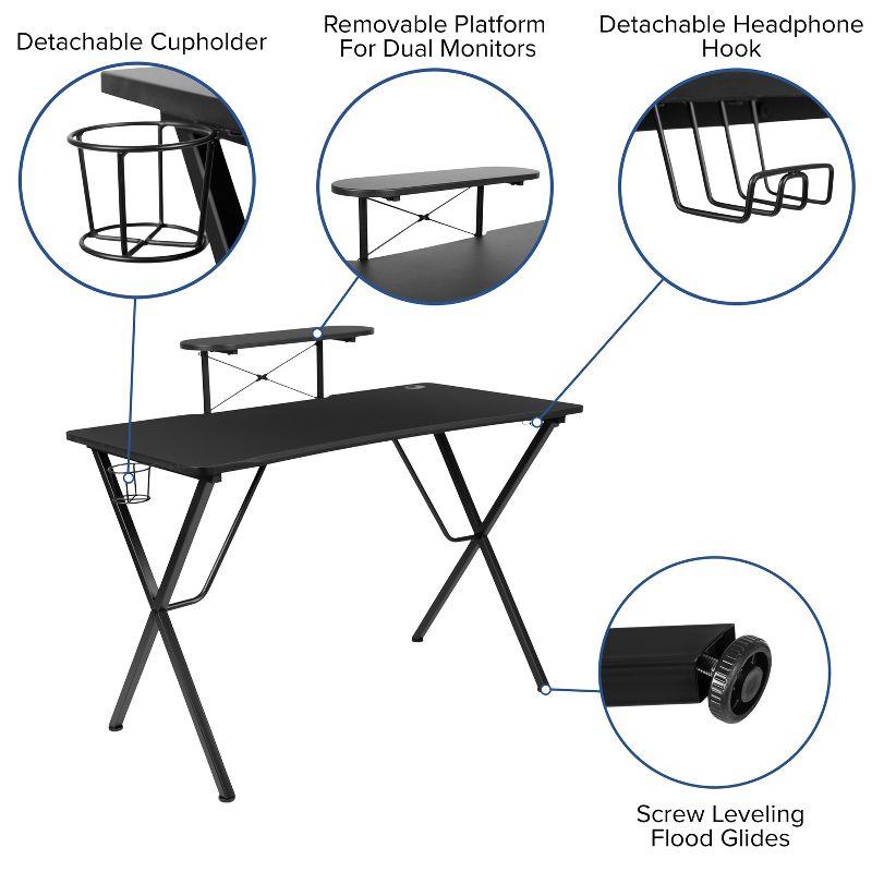 Ergonomic Black and Gray Gaming Desk and Chair Set with Footrest and Cup Holder