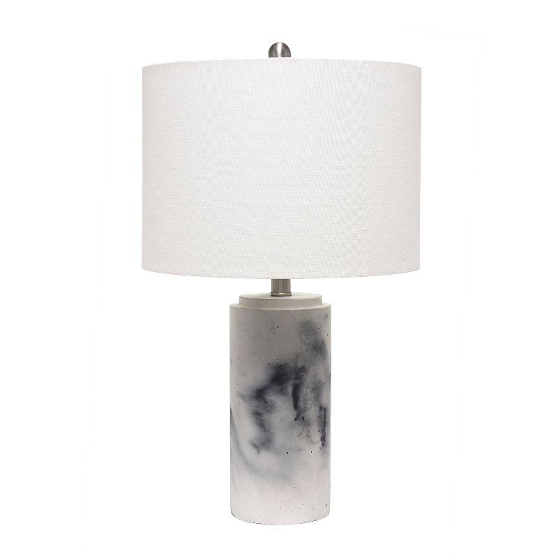 Lalia Home Marbleized Table Lamp with Fabric Shade White: Modern Drum Shade, Metal & Concrete Body, UL Listed