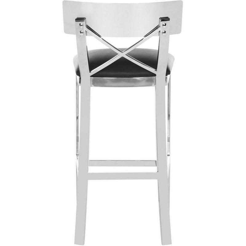 Zoey 39''H Stainless Steel Cross Back Bar Stool - FOX2034 - Chrome/Black - Safavieh Couture