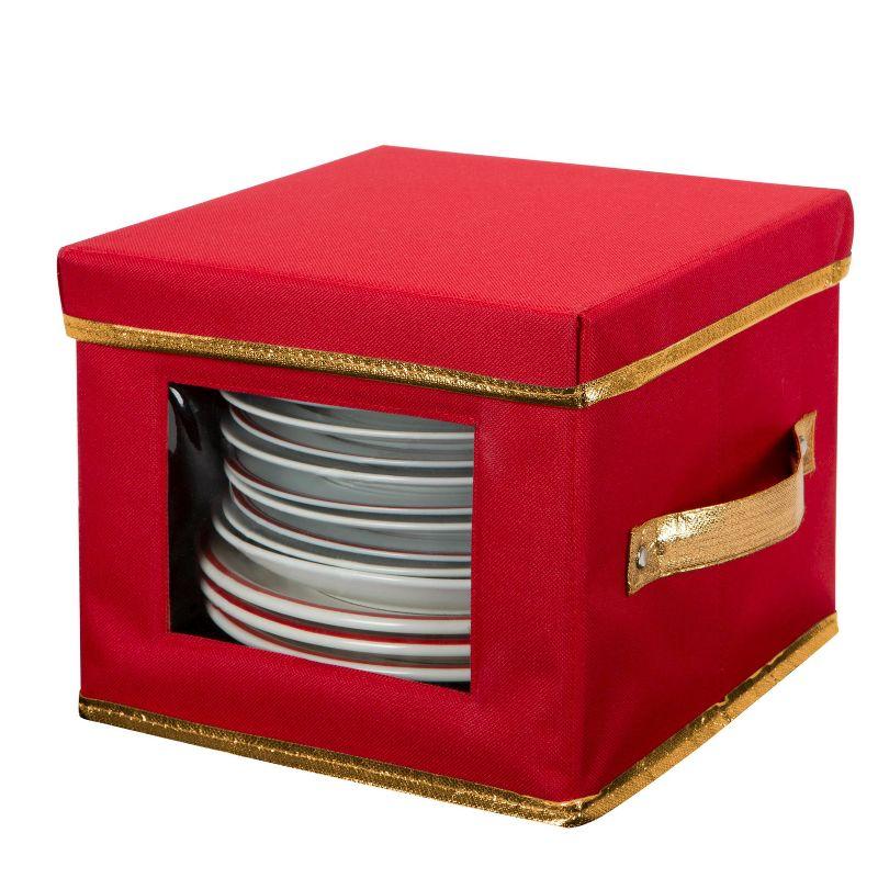 Salad Plate Dinnerware Storage Box - Simplify: Red Polyester China Storage, Plate Organizer, 9"x9"x8"