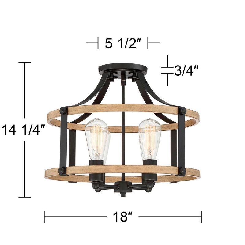 Franklin Iron Works Buford Rustic Farmhouse Ceiling Light Semi Flush Mount Fixture 18" Wide Faux Wood Black 4-Light for Bedroom Kitchen Living Room