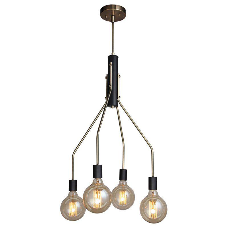 Woodbridge Lighting Bentley 4-Light G125 Metal Chandelier in Brass/Black