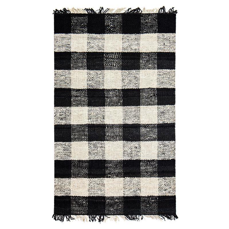 Black Check Loomed Area Rug 5'X7' - Anji Mountain: Handmade Jute Flatweave, Farmhouse Style, Fair Trade Certified
