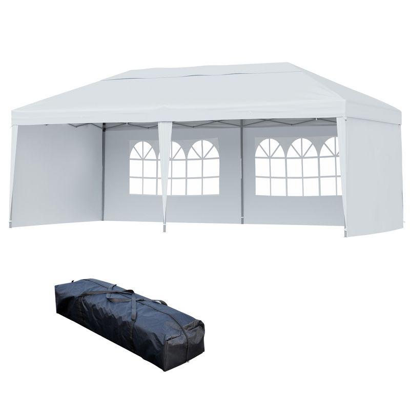 Outsunny 10' x 20' Heavy Duty Pop Up Canopy Party Tent with 4 Removable Sidewalls, Outdoor Cabana Gazebo with Carry Bag, Weather Protection