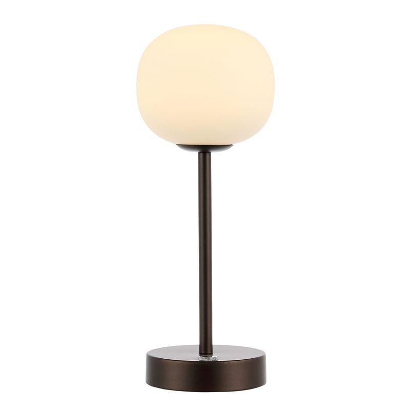 JONATHAN Y Natalia 12.25" Modern Farmhouse Iron Rechargeable Integrated Portable LED Table Lamp, Oil Rubbed Bronze/White