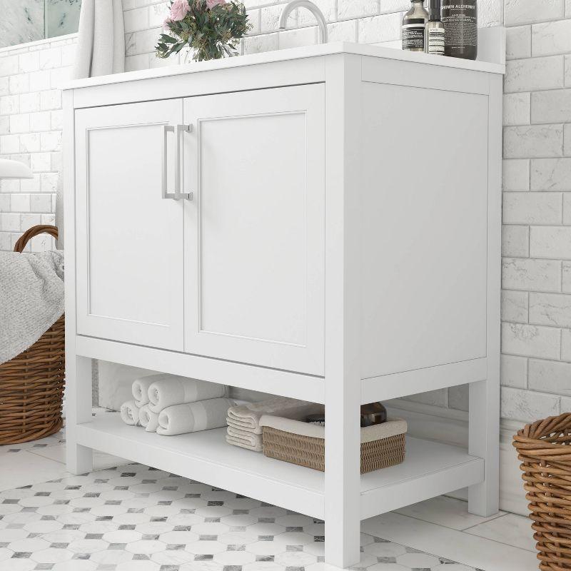 Taylor & Logan 36" Vivien Bathroom Vanity White: Carrara Marble Countertop, Ceramic Sink, Adjustable Shelf