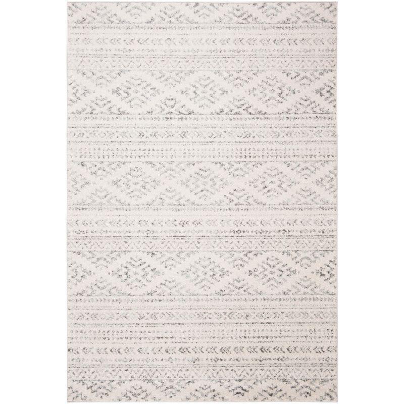 Gray and Ivory Hand-Knotted Synthetic Area Rug