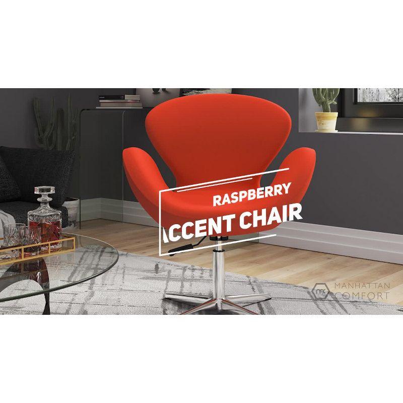 Raspberry Tangerine Faux Leather Swivel Accent Chair with Polished Chrome Base