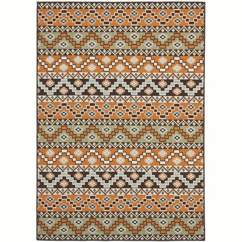 Terracotta and Chocolate Rectangular Synthetic Indoor/Outdoor Rug