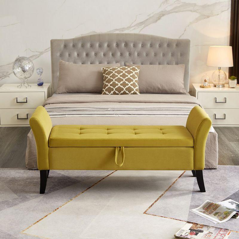 51.5'' Upholstered Storage Ottoman Bench With Arms Tufted Bed Bench Entryway Bench With Storage Velvet End Of Bed Bench