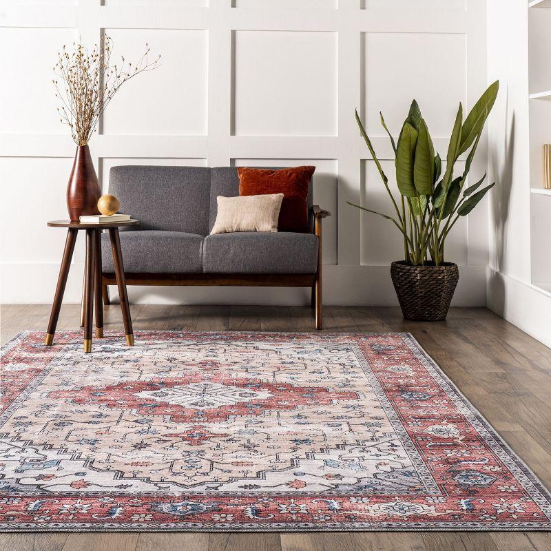 Nuloom Melanie Transitional Medallion Pet Friendly Machine Washable Area Rug, 4' x 6', Brick