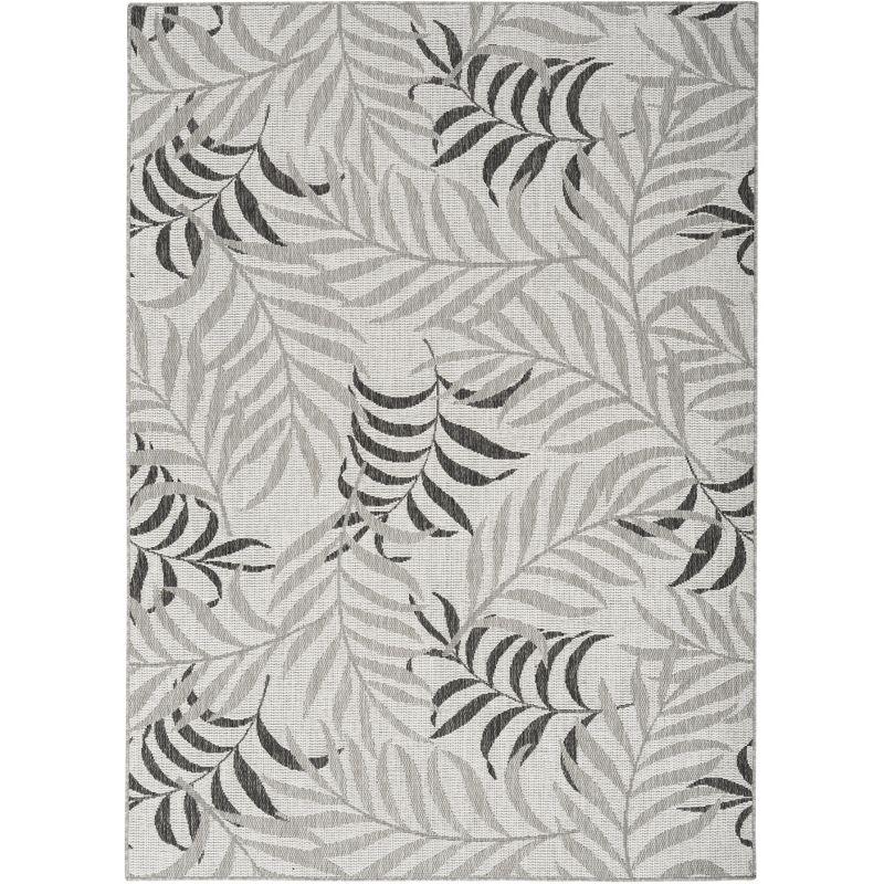 Gray Tropical Leaf Pattern 5' x 7' Synthetic Outdoor Rug