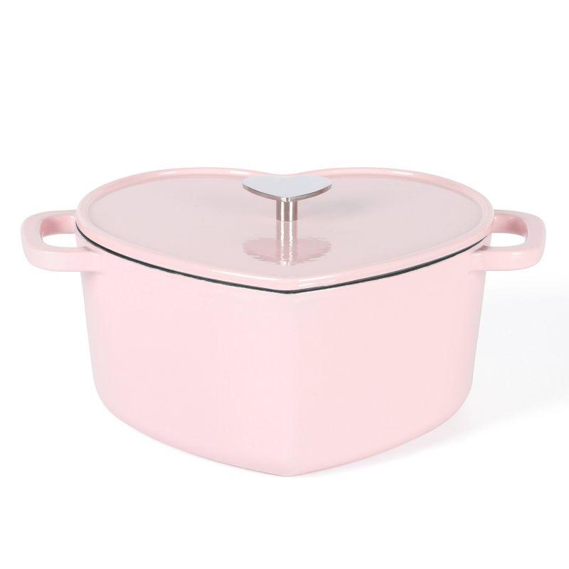 Pink Heart Shaped Enameled Cast Iron Dutch Oven, 4-Quart