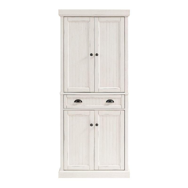 Seaside Distressed White Solid Wood Kitchen Pantry with Adjustable Shelves