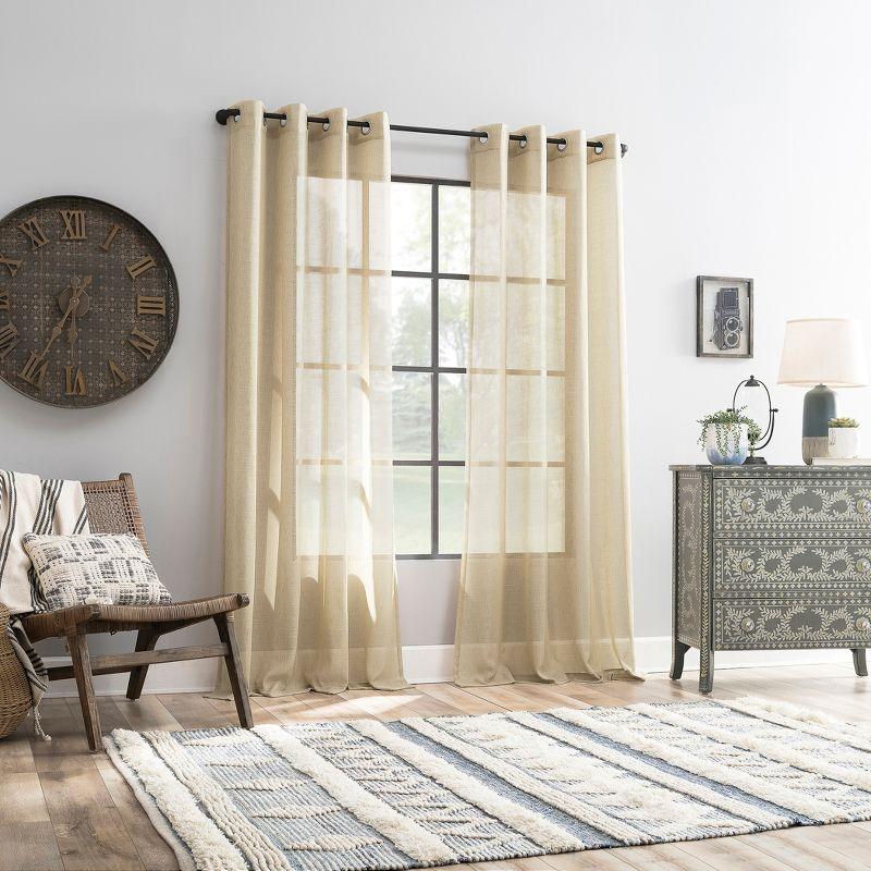 52"x63" Archaeo Light Filtering Slub Textured Linen Blend Grommet Top Curtain Panel Sand: Modern Indoor Decor