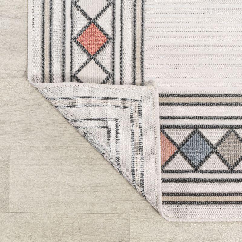 JONATHAN Y Sebastian High-Low Modern Diamond Border Ivory/Beige 3 ft. x 5 ft. Indoor/Outdoor Area Rug