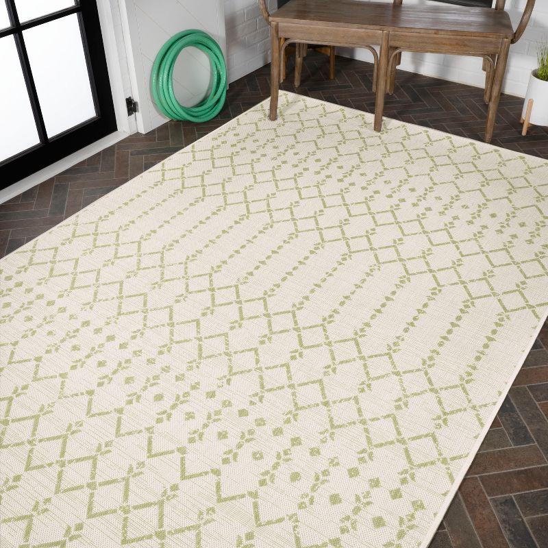 3' x 5' Ourika Moroccan Geometric Textured Weave Indoor/Outdoor Area Rug, Cream/Green - JONATHAN Y