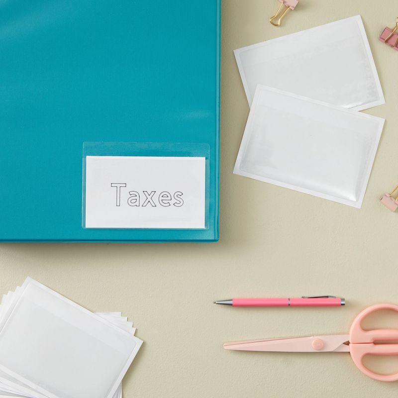 Juvale 100 Pack Clear Pockets Sleeves for Index Cards 3x5, Bulk Self-Adhesive Top Load Label, Plastic Holder Protectors for Office Storage Supplies