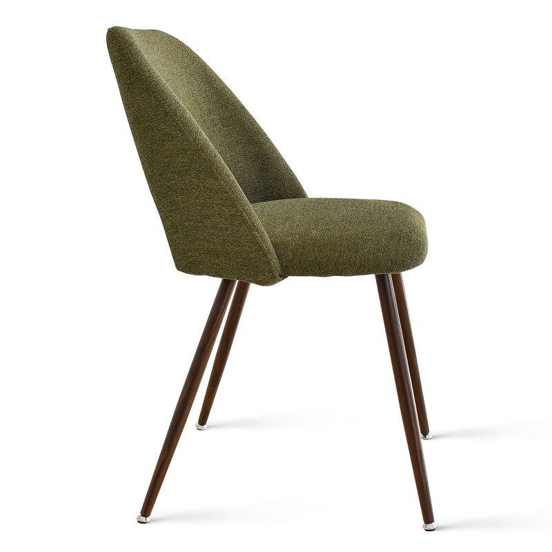 Set of 4 Olive Green Upholstered Side Chairs with Walnut Legs