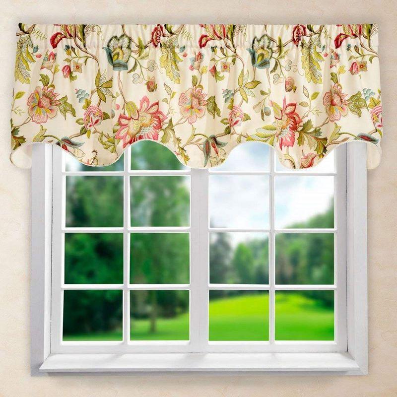 Brissac Red Floral Polyester Scallop Window Valance