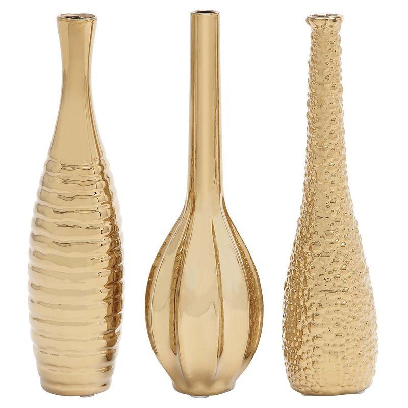 Olivia & May Decorative Ceramic Vases Gold 12" 3pk: Stoneware Novelty Containers, Spot Clean, Set of Three