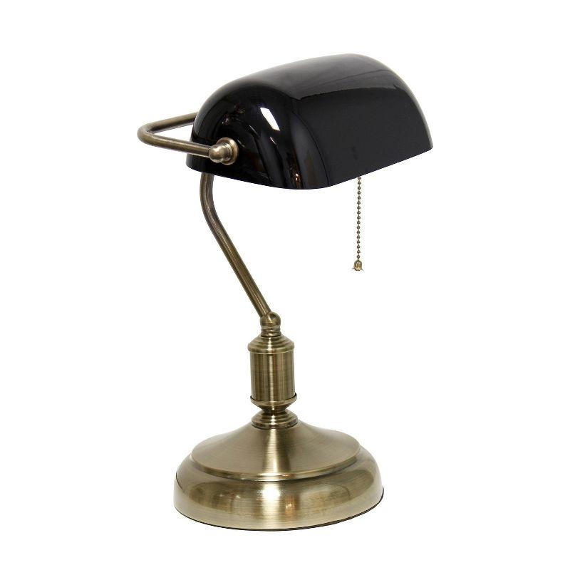 Executive Banker's Desk Lamp with Glass Shade Black - Simple Designs: ETL Listed, Metal Body, Pull Chain