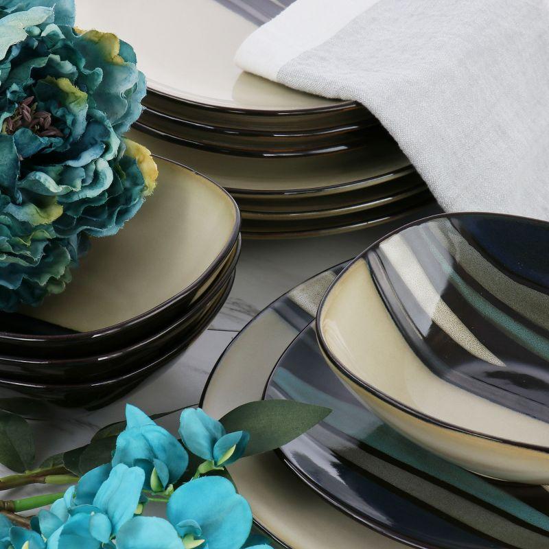 Hometrends Althea 12 Piece Soft Square Stoneware Dinnerware Set in Teal