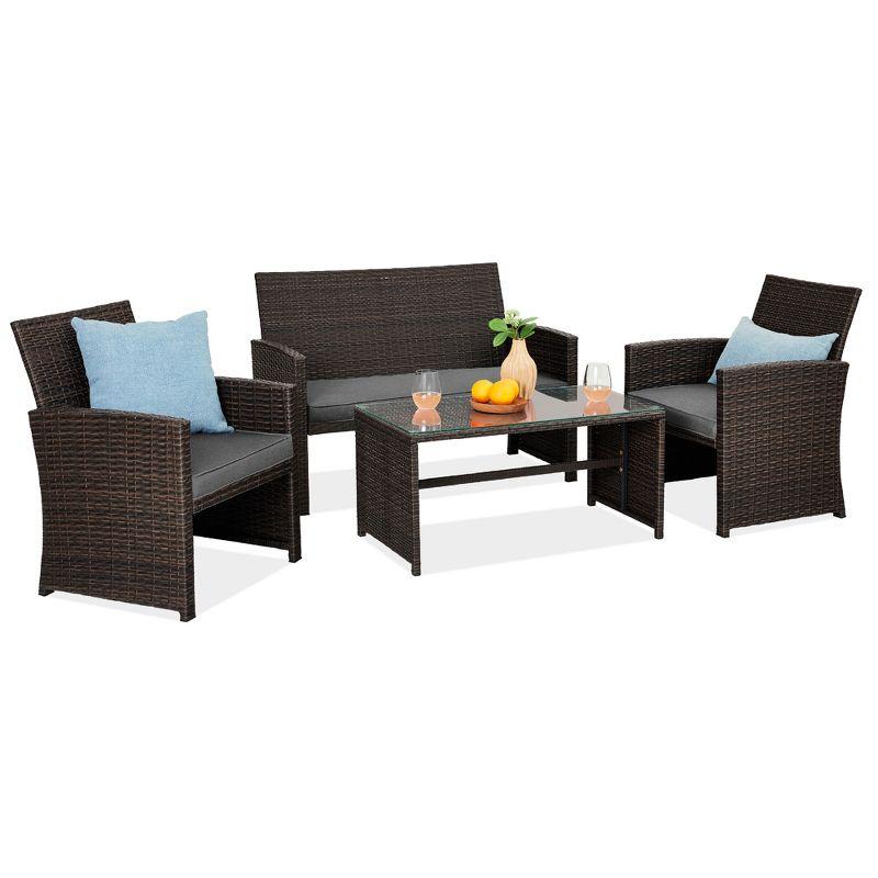 Best Choice Products 4-Piece Outdoor Wicker Patio Conversation Furniture Set w/ Table, Cushions - Brown/Stone Gray
