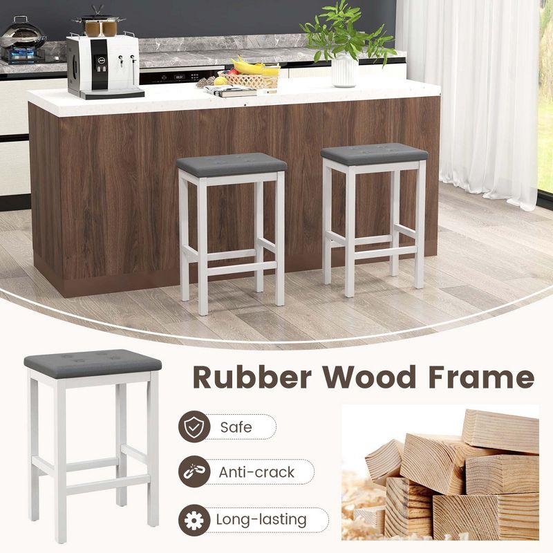 Costway Set of 2 Rubber Wood Bar Stools 24" Counter Height Stool with Padded Seat, Footrest Brown & Black/Gray & White