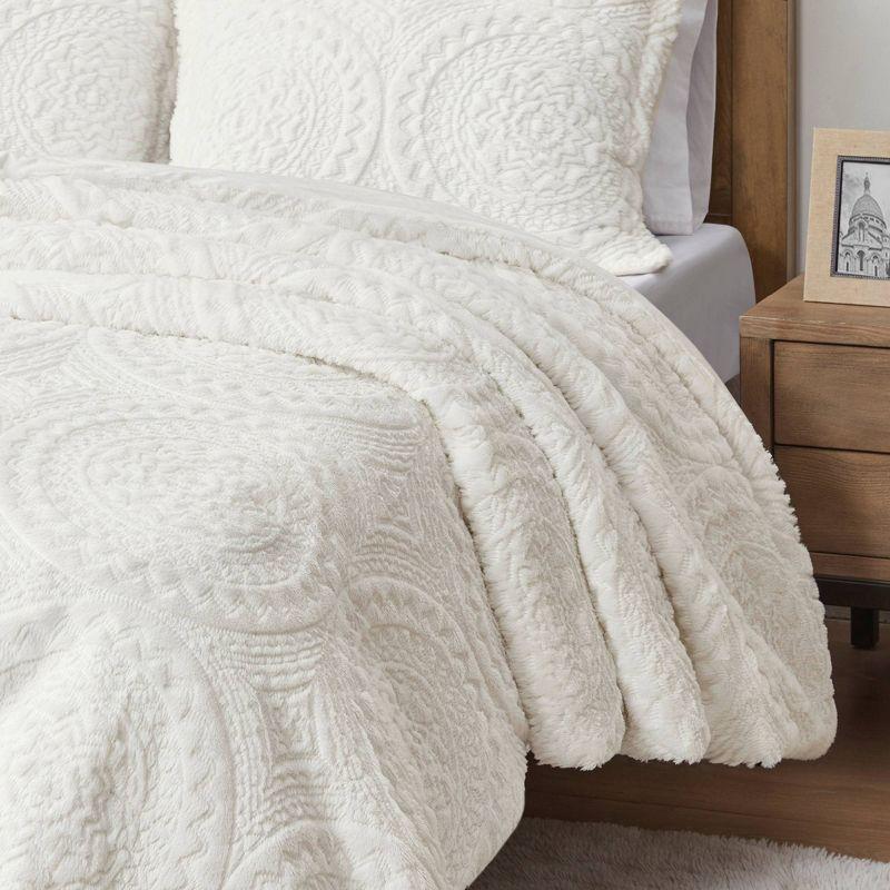 Madison Park Arya Embroidered Medallion Faux Fur Ultra Plush Comforter Set