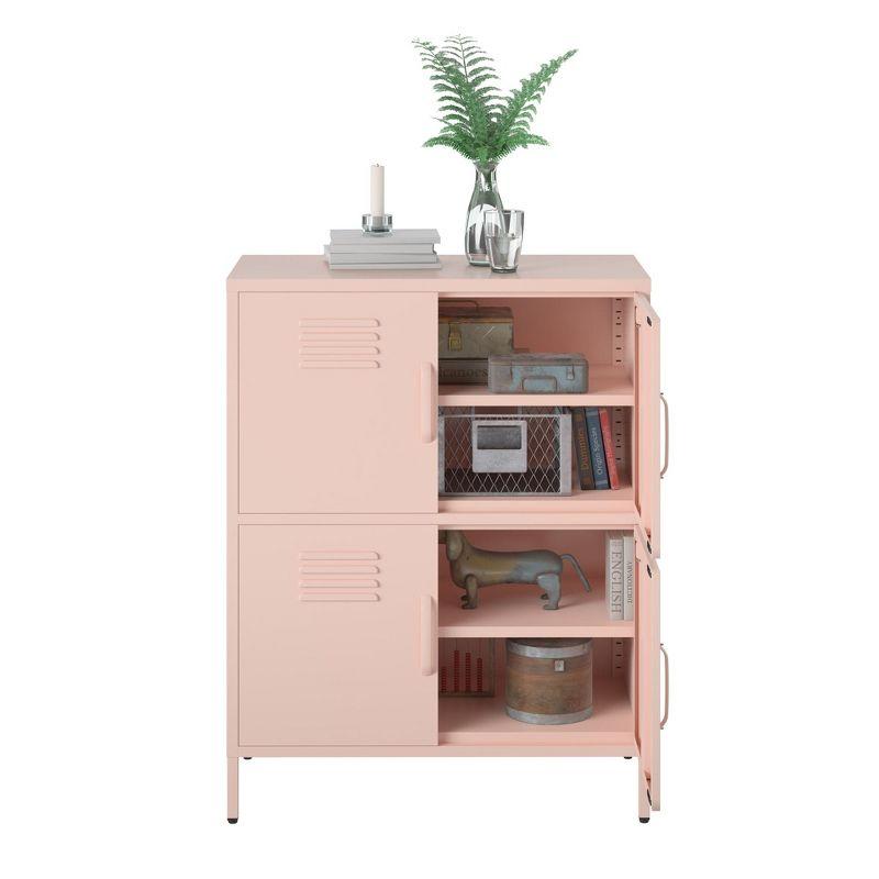 RealRooms Shadwick 4 Door Metal Locker Style Accent Storage Cabinet, Pale Pink