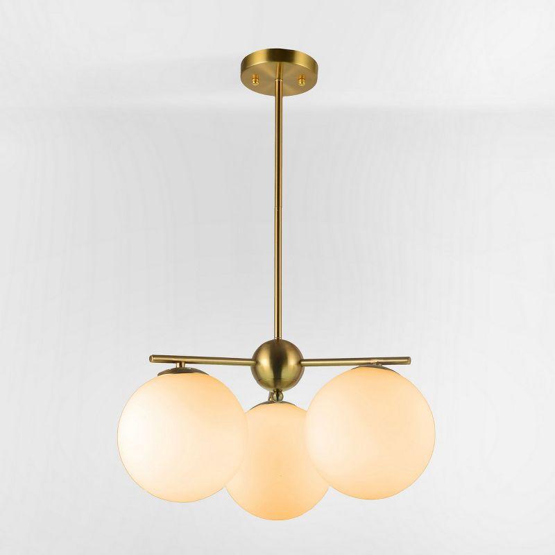 Cantrys Mid-Century Modern Gold and White Glass Orb Chandelier