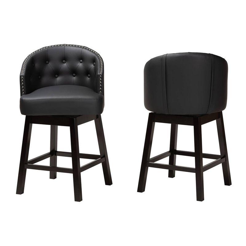 2pc Theron Faux Leather & Wood Swivel Counter Height Barstool Set with Nailhead Trim - Baxton Studio