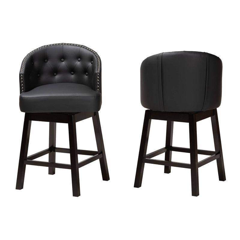 Espresso Brown and Black Faux Leather Swivel Counter Stool Set