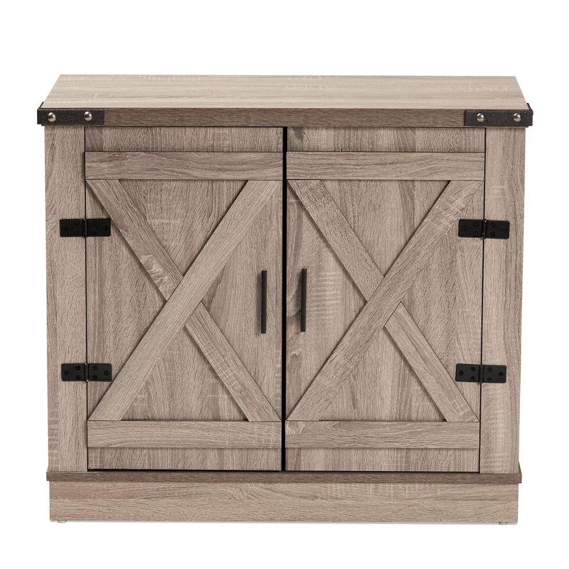 Wayne Farmhouse Wood 2 Doors Shoe Storage Cabinet Oak Brown - Baxton Studio: Entryway Organizer, Holds 9 Pairs