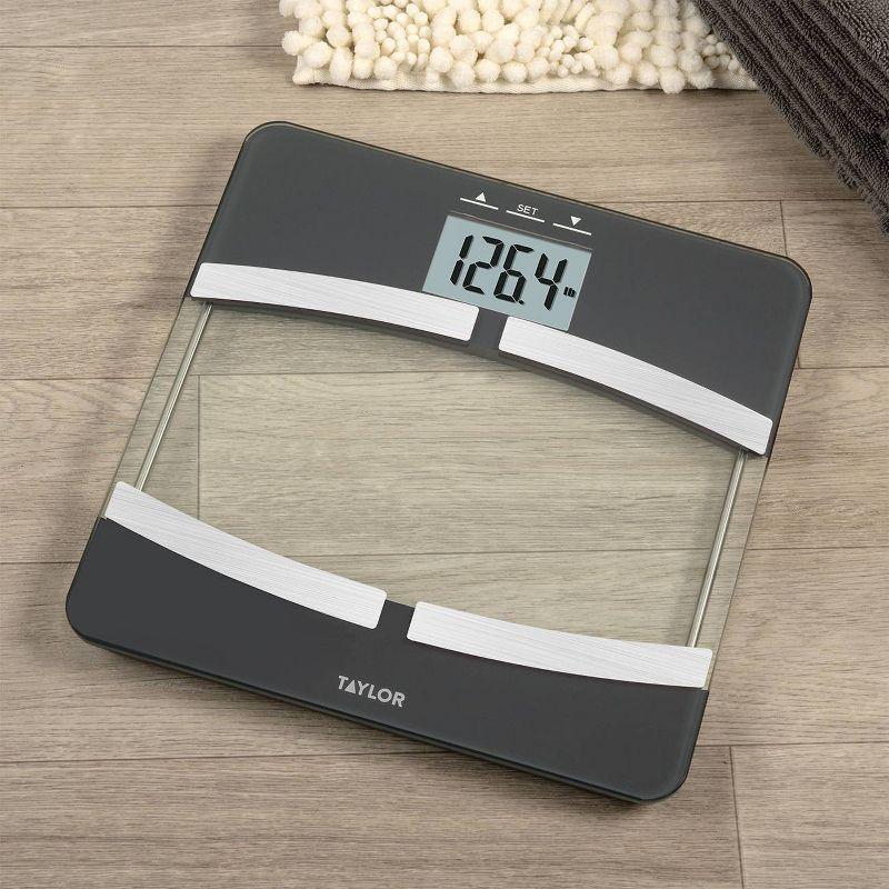 Taylor 400 Lb. Capacity Digital Glass Platform Body Composition Analyzer Bath Scale, Black