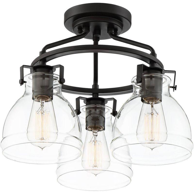Possini Euro Design Industrial Rustic Farmhouse Ceiling Light Semi Flush Mount Fixture 14 1/2" Wide Bronze 3-Light Clear Glass Shade for Bedroom House