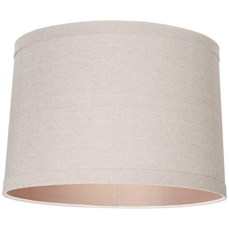 Springcrest Natural Linen Medium Drum Lamp Shade 15" Top x 16" Bottom x 11" High (Spider) Replacement with Harp and Finial