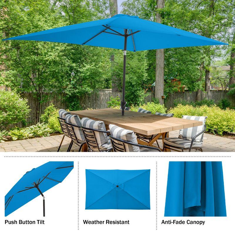 Pure Garden 10-ft Rectangular Patio Umbrella - Easy Crank Sun Shade with Push Button Tilt for Outdoor Furniture, Deck, Backyard, or Pool