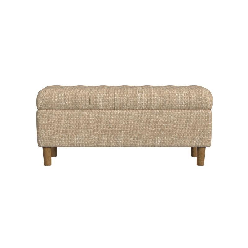 Button Tufted Storage Bench with Cone Wood Legs - HomePop