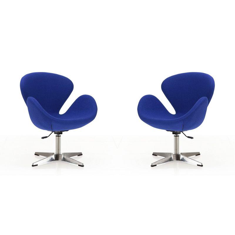 Set of 2 Raspberry Faux Leather Adjustable Swivel Chairs Blue - Manhattan Comfort: Retro Chic, Steel Cross Legs