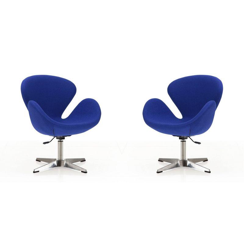 Retro Chic Blue Wool and Polished Chrome Swivel Chair Set