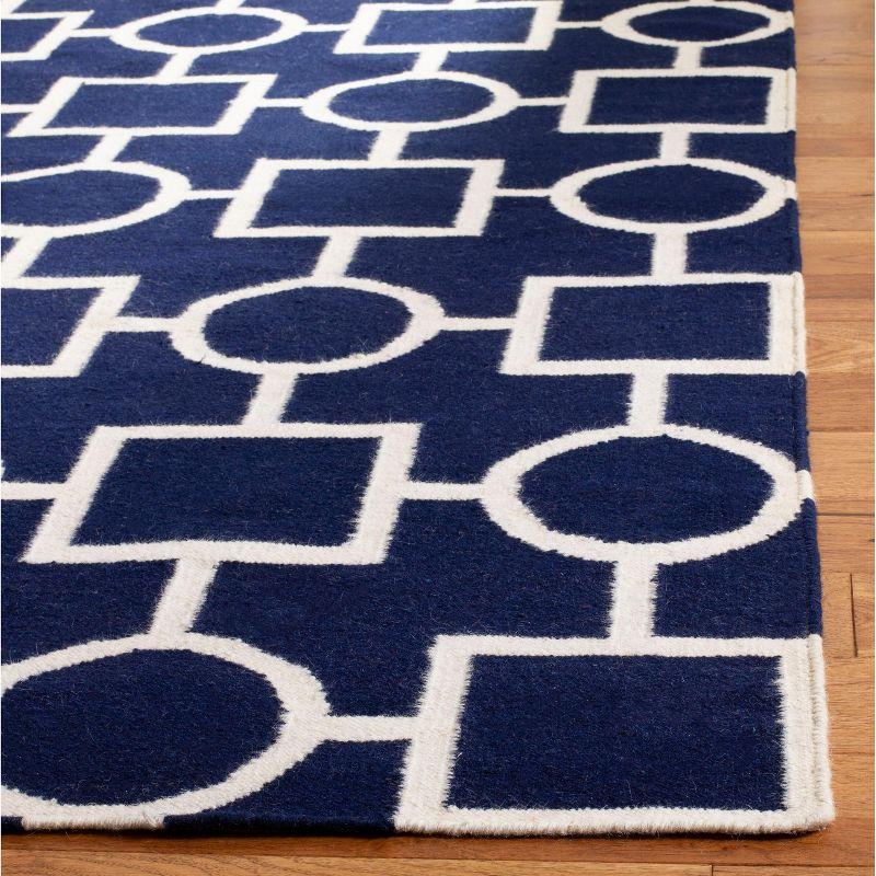 Ivory and Navy Geometric Wool Flat Woven Rug, 8' x 10'