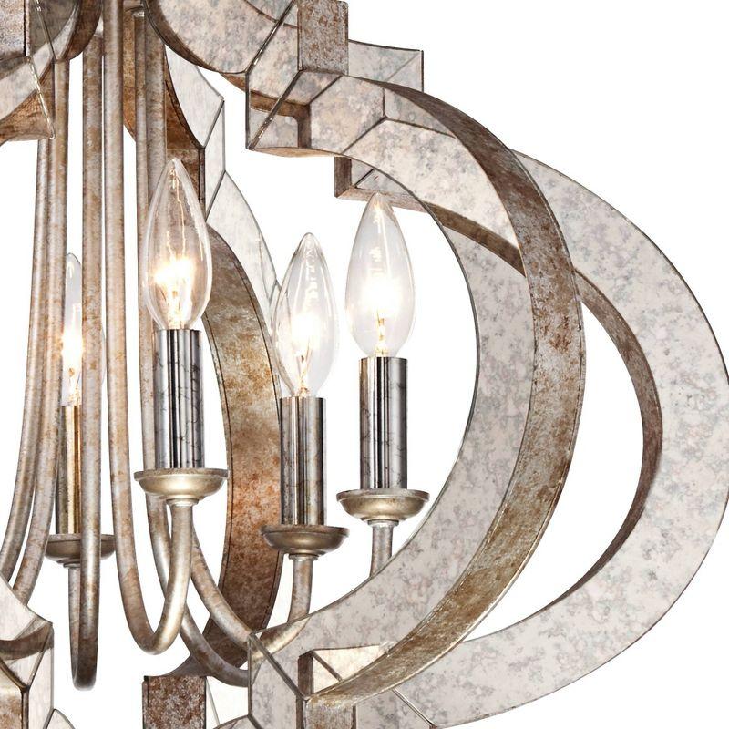 Aged Bronze 6-Light Candle Chandelier with Silver Accents