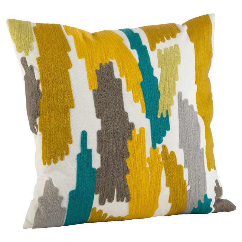 20"x20" Embroidered Brushstroke Design Throw Pillow Lime Haze - Saro Lifestyle: Contemporary Cotton Decor with Duck Down & Polyester Fill